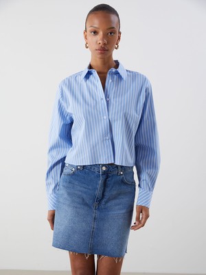 Lc Waikiki Yeni Sezon Çizgili Crop Kadın Gömlek