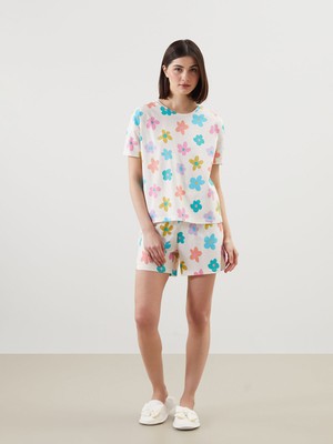 Lc Waikiki Yeni Sezon Bisiklet Yaka Baskılı Kadın Şortlu Pijama Takımı