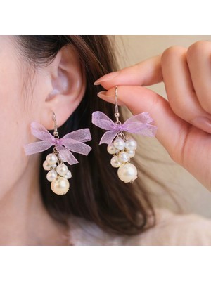 Crystal Atelier Inci Üzüm Model Sallantılı Kadın Küpe – Kurdele Detaylı Hafif El Yapımı Hediye Küpe