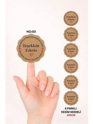 Woisco Teşekkür Kraft Sticker Etiket, (4X4CM 150 Adet) Kraft Paketleme Etiketi T.no:08
