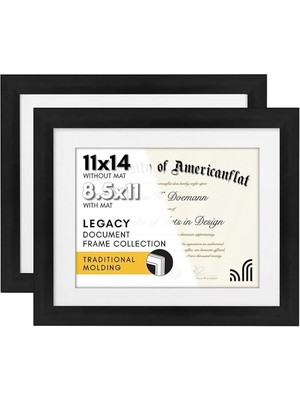 Astera Siyah 2'li Sertifika ve Diploma Çerçevesi - 28X34 cm Kırılmaya Dayanıklı Camlı