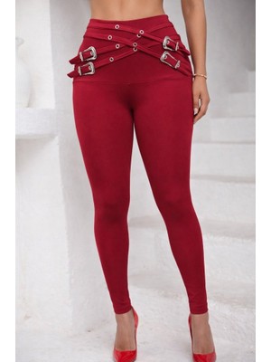 Kendim Fashion Kadın Yüksek Bel Önden Çapraz Kuş Göz Detaylı Dalgıç Tayt