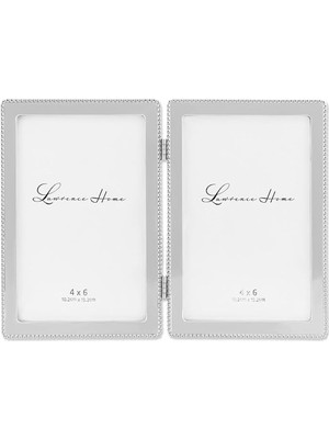 Astera Gümüş Klasik Boncuklu 10X15 cm Çiftli Resim Çerçevesi - Menteşeli Metal Çerçeve