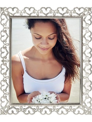Astera Gümüş Taşlı Kalp Desenli 20X25 cm Fotoğraf Çerçevesi - Şık Tasarım Resim Çerçevesi