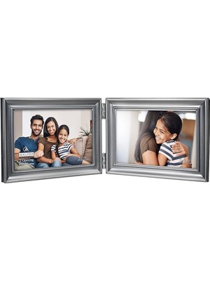 Astera Menteşeli Ikili Yatay Gümüş Metal 10X15 cm Çerçeve