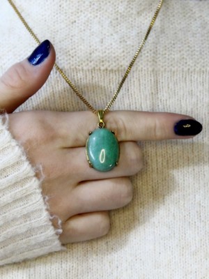 Esha Store Doğal Taş Yeşil Akik Doğal Taşlı Otantik Kadın Kolye 45 cm Zincirli EUK36YA