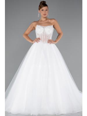 Abiyefon Straplez Balen Korse Detay Uzun Simli Gelinlik ABG159