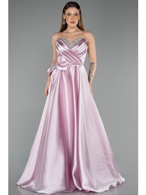 Abiyefon Taşlı Straplez Yaka Uzun Saten Nişan Elbisesi ABU5541