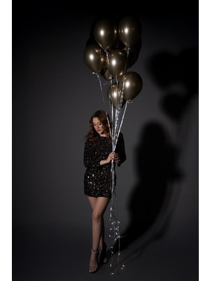 Abiyefon Uzun Kol Mini Payetli Kadife Gece Elbisesi ABK2477