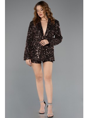 Abiyefon Pullu Uzun Kollu Ceket Şort Ikili Kadife Takım ABK2478