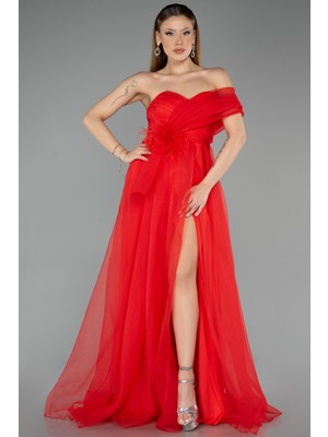 Abiyefon Tek Omuz Bacak Dekolteli Uzun Abiye Elbise ABU5528