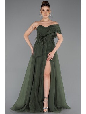 Abiyefon Tek Omuz Bacak Dekolteli Uzun Abiye Elbise ABU5528