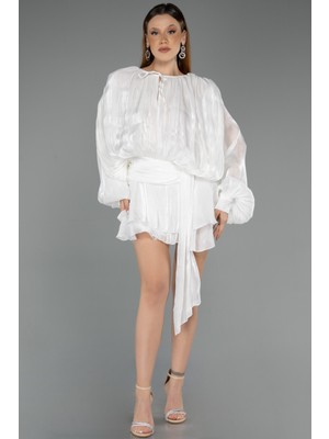 Abiyefon Uzun Kol Mini Şifon Gece Elbisesi ABK2499