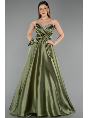 Abiyefon Taşlı Straplez Yaka Uzun Saten Nişan Elbisesi ABU5541