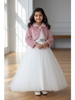 Abiyefon Kız Çocuk Kürklü Kısa Bolero Ceket ABK2467