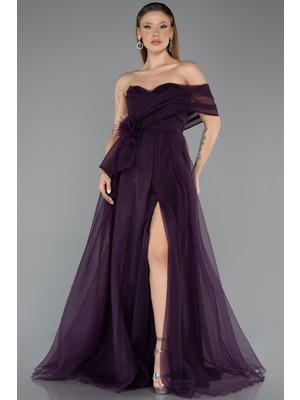 Abiyefon Tek Omuz Bacak Dekolteli Uzun Abiye Elbise ABU5528