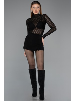 Abiyefon Dantelli Uzun Kol Dik Yaka Transparan Bluz MY1441