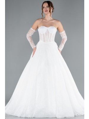 Abiyefon Straplez Dantelli Uzun Kol Balen Korse Gelinlik ABG038