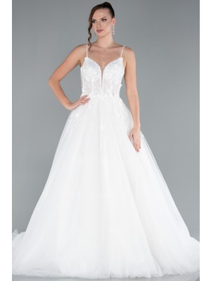 Abiyefon Askılı Çiçek Işlemeli Uzun Gelinlik ABG039