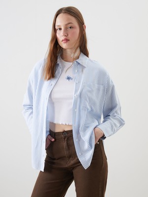 Lc Waikiki Yeni Sezon Çizgili Keten Karışımlı Kadın Gömlek