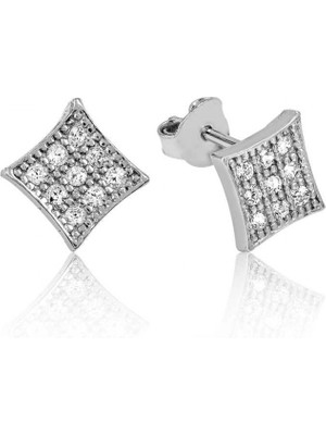 Marsilyan 925 Ayar Gümüş Beyaz Taşlı Kare Çivili Küpe EA1160080 (72)