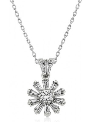 Marsilyan 925 Ayar Gümüş Trapez Taşlı Çiçek Kadın Gümüş Kolye T5565 (72)