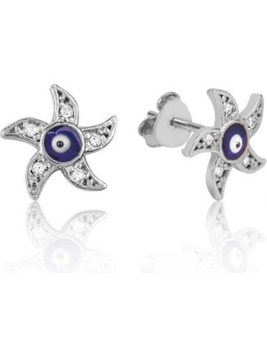 Marsilyan 925 Ayar Gümüş Nazarlı Deniz Yıldızı Çivili Küpe EA1160084 (72)