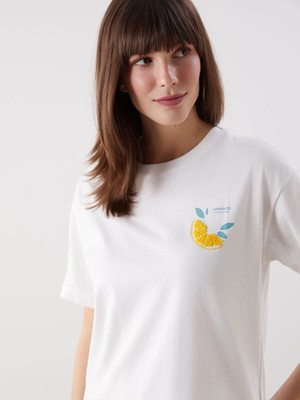 Lc Waikiki Yeni Sezon Bisiklet Yaka Baskılı Kadın Tişört