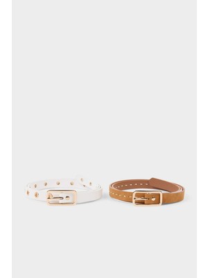 DeFacto Kadın Dikdörtgen Toka Suni Deri 2'li Klasik Kemer G7348AXNS