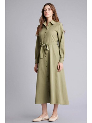 DeFacto Gömlek Yaka Poplin Uzun Kollu Elbise H0195AX26SP