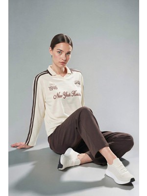 DeFacto NBA New York Knicks Oversize Polo Yaka Tül Uzun Kollu Polo Tişört F8225AX26SP