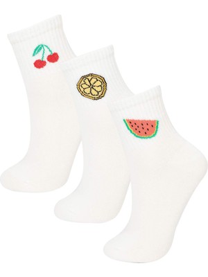 DeFacto Kadın Meyve Baskılı Rahat Lastikli 3'lü Pamuklu Soket Çorap N0890AZNS