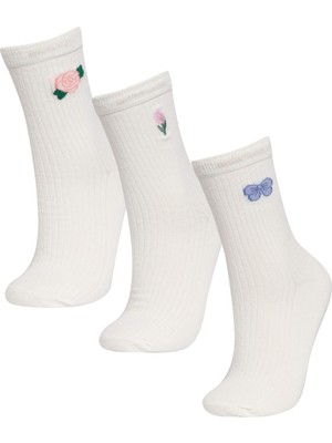 DeFacto Kadın Nakış 3'lü Pamuklu Uzun Çorap B6103AXNS