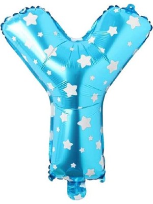 Storemax Y Harfi 16 Inç Mavi Yıldızlı Renk Folyo Balon 36 cm (Mavi)