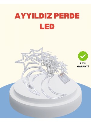 Marsilyan Yıldız Ay Tasarımlı Prizli Perde LED Işık Iç Mekan Dekoru