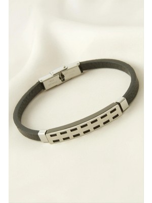 Marsilyan Dikdörtgen Deri Çelik Bileklik