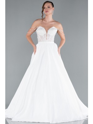 Abiyefon Straplez Üstü Pullu Dantel Uzun Saten Gelinlik ABG097