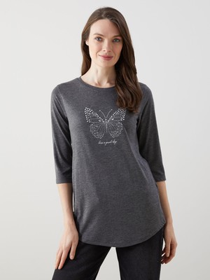 Lc Waikiki Yeni Sezon Bisiklet Yaka Baskılı Kadın Tişört