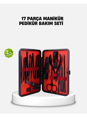 Astraltech 17 Parça Profesyonel Manikür Pedikür Seti Paslanmaz Çelik Siyah Kutu