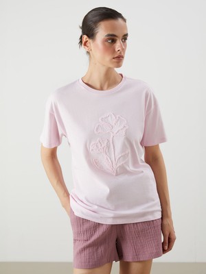 Lc Waikiki Yeni Sezon Bisiklet Yaka Çiçekli Kadın Tişört