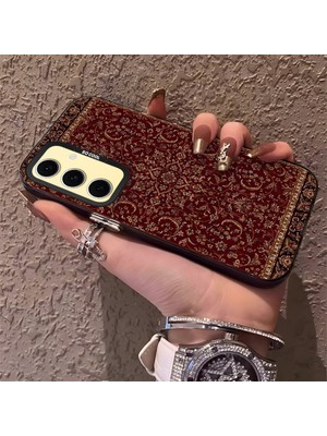 HONTINGA Samsung Galaxy S24 Fe ile Uyumlu Kılıfı Silikon Kenar Sert Arka Anti Düşme Telefon Kılıfı Vintage Desenli K1-0699