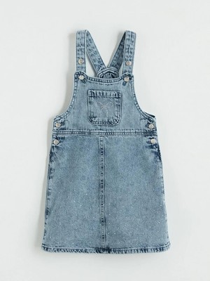 LC Waikiki Kare Yaka Taş Işlemeli Kız Çocuk Jean Salopet  (S6)