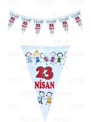 Dizayn Parti Evi 23 Nisan El Ele Çocuklar Üçgen Bayrak Kırmızı Flama 10 Bayraklı 160 cm 15X23 cm Milli Bayram Süsü