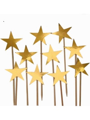 Selda Aksesuar Doğum Günü Parti Konsept Metalik Gold Yıldız Kürdan 10’lu Paket