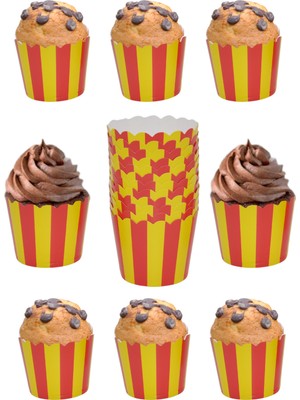 Genel Tedarik Cupcake Kalıbı & Kek Kapsülü & Muffin Kek Kalıbı & 24'li Sarı Kırmızı Kek Kalıbı