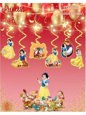 Genel Tedarik Pamuk Prenses ve Yedi Cüceler Temalı Çift Taraflı 6lı Tavan Sarkıt Süsü