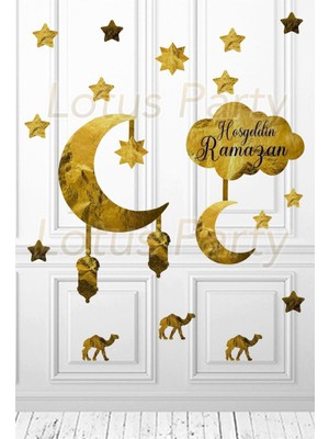 Hoşgeldin Ramazan Cam ve Duvar Sticker - Gold Renk Ramazan Sticker 19PARÇA