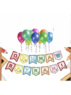 Okuma Bayramı Uzar Yazı Zigzag Banner 10 Adet Karışık Renk Balon
