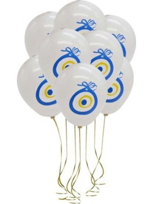 Genel Tedarik Beyaz Nazar Boncuklu Balon 10LU