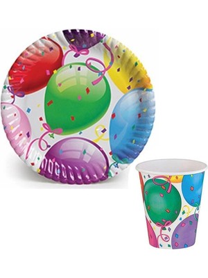 Balon Temalı Karton Tabak Bardak Seti - 8 Kişilik